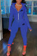 Dark Blue Fashion Casual Print Patchwork Turndown Collar Long Sleeve Two Pieces
