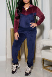 Fuchsia Casual Solid Patchwork Zipper Hooded Collar Long Sleeve Two Pieces