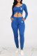 Royal Blue Fashion Casual Print Draw String Square Collar Long Sleeve Two Pieces