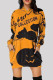 Black Fashion Casual Print Basic Hooded Collar Long Sleeve Dresses