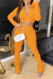 Light Blue Fashion Solid Fold Hooded Collar Long Sleeve Two Pieces