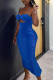 Blue Sexy Solid Hollowed Out Patchwork Fold Halter Pencil Skirt Dresses