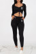 Black Fashion Casual Print Draw String Square Collar Long Sleeve Two Pieces