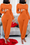 Orange Sexy Solid Hollowed Out Patchwork O Neck Straight Jumpsuits