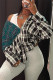 Grey Fashion Casual Plaid Print Patchwork Turndown Collar Outerwear