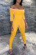 Yellow Sexy Casual Solid Patchwork Off the Shoulder Regular Jumpsuits