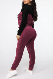 Fuchsia Casual Solid Patchwork Zipper Hooded Collar Long Sleeve Two Pieces