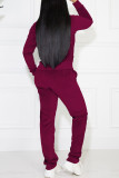 Deep Pink Casual Solid Pocket Hooded Collar Long Sleeve Two Pieces