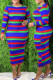 Blue Casual Striped Print Split Joint O Neck One Step Skirt Plus Size Dresses