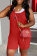 Red Fashion Street Print Patchwork U Neck Loose Rompers