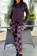 Purple Fashion Casual Print Patchwork Hooded Collar Long Sleeve Two Pieces