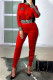 Red Fashion Casual Print Patchwork Zipper Collar Long Sleeve Two Pieces