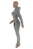 Light Blue Fashion Solid Fold Hooded Collar Long Sleeve Two Pieces