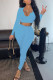 Sky Blue Casual Solid Patchwork V Neck Long Sleeve Two Pieces