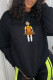 Black Casual Cute Character Print Patchwork O Neck Tops