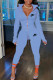Sky Blue Fashion Casual Print Patchwork Turndown Collar Long Sleeve Two Pieces
