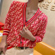 Red Fashion Casual Letter Patchwork V Neck Tops
