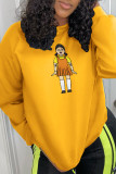 Blue Casual Cute Character Print Patchwork O Neck Tops