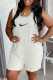 White Fashion Street Print Patchwork U Neck Loose Rompers