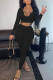 Black Casual Solid Patchwork V Neck Long Sleeve Two Pieces