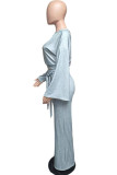 Grey Casual Solid Patchwork O Neck Long Sleeve Two Pieces