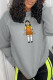 Grey Casual Cute Character Print Patchwork O Neck Tops