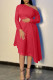 Red Casual Elegant Solid Patchwork Asymmetrical Oblique Collar A Line Dresses