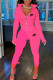 Pink Fashion Casual Print Patchwork Turndown Collar Long Sleeve Two Pieces