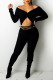 Black Sexy Solid Patchwork Knotted V Neck Long Sleeve Two Pieces(Without Belt)