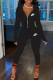 Black Fashion Casual Print Patchwork Turndown Collar Long Sleeve Two Pieces