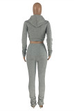 Light Blue Fashion Solid Fold Hooded Collar Long Sleeve Two Pieces