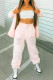 Pink Fashion Casual Print Cardigan Pants Hooded Collar Long Sleeve Two Pieces