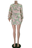 Camouflage Fashion Casual Camouflage Print Split Joint Pocket Hooded Collar Long Sleeve Dresses
