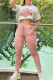 Pink Fashion Casual Print Patchwork O Neck Short Sleeve Two Pieces
