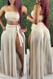 Apricot Fashion Sexy Solid See-through Backless Swimwears Set