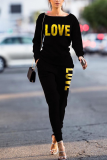 Black Casual Solid Patchwork O Neck Long Sleeve Two Pieces