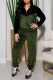 Black Green Casual Solid Patchwork Zipper Hooded Collar Long Sleeve Two Pieces