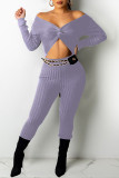 Colorful Blue Sexy Solid Patchwork Knotted V Neck Long Sleeve Two Pieces(Without Belt)