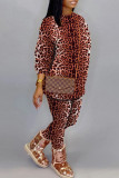 Khaki Fashion Casual Print Patchwork O Neck Long Sleeve Two Pieces