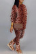 Khaki Fashion Casual Print Patchwork O Neck Long Sleeve Two Pieces