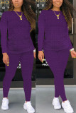 purple Fashion Sexy Adult Solid Split Joint O Neck Long Sleeve Regular Sleeve Regular Two Pieces