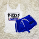 Blue Casual Print Patchwork Sleeveless Two Pieces