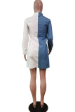 White Casual Solid Patchwork Buckle Turndown Collar Shirt Dress Dresses