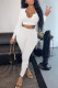 White Casual Solid Patchwork V Neck Long Sleeve Two Pieces