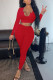 Red Casual Solid Patchwork V Neck Long Sleeve Two Pieces