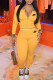 Yellow Fashion Casual Print Patchwork Turndown Collar Long Sleeve Two Pieces