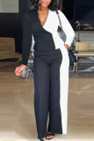 Black Casual Print Patchwork V Neck Long Sleeve Two Pieces