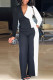 Black Casual Print Patchwork V Neck Long Sleeve Two Pieces