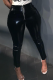 Black Sexy Solid Patchwork Skinny Mid Waist Pencil Bottoms