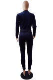 Deep Blue Sportswear Striped Patchwork O Neck Long Sleeve Two Pieces